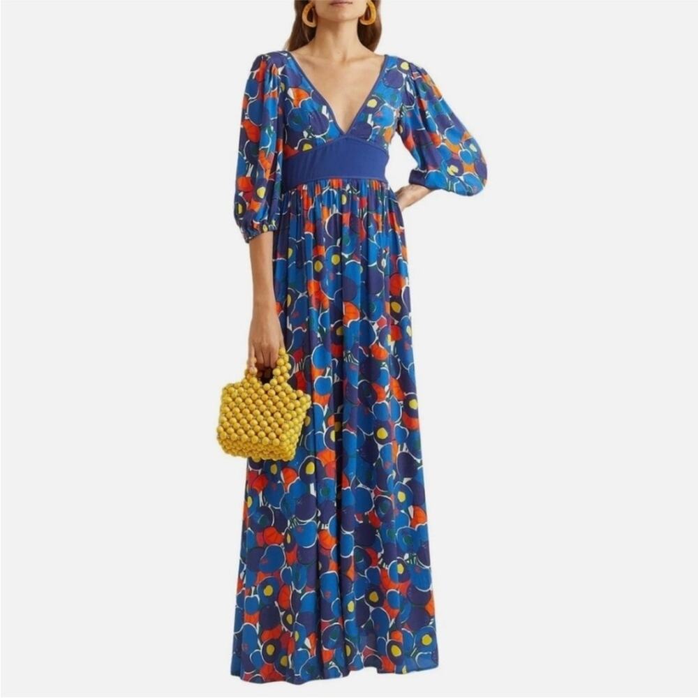 NWT STAUD Affogato Maxi Dress Colorful Patchwork Puff Sleeve Size 4 - Picture 12 of 12